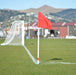 White football corner pole with red flag