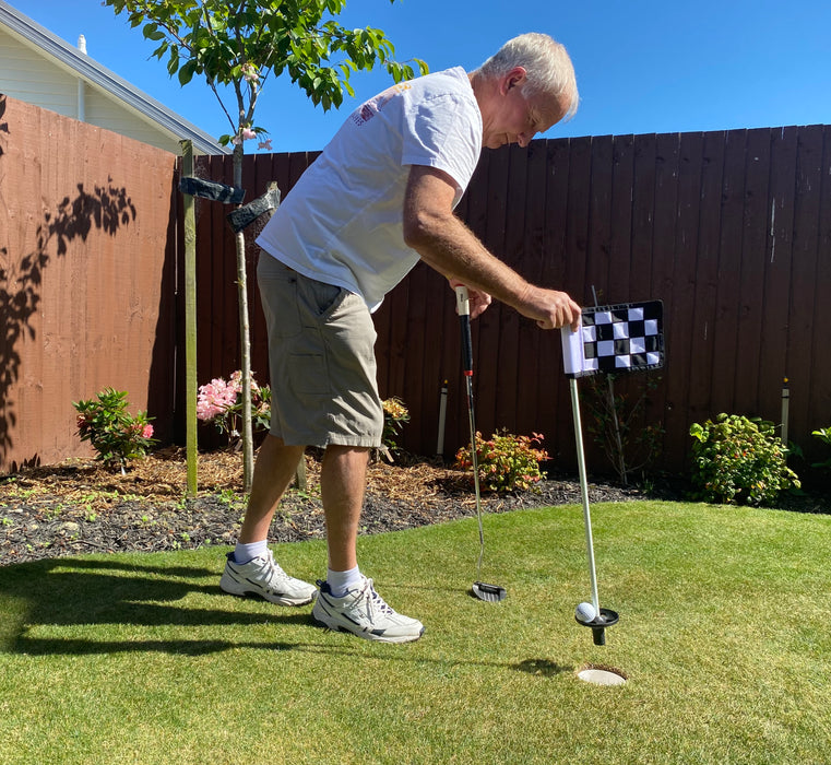 PGM Half Size Golf Marker with ball catcher at base, black and white check PGM Flag