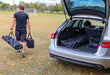 RiteLite Sports-Lite temporary lights in carry bags inside small car