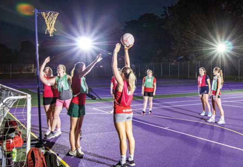 Rite Lite Sports-Light temporary sports field lighting on netball court