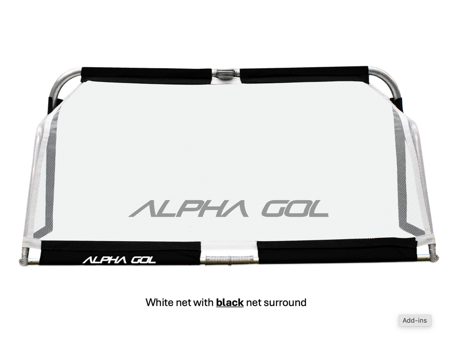 Alpha Aluminium Folding Goal with white net and black net surround