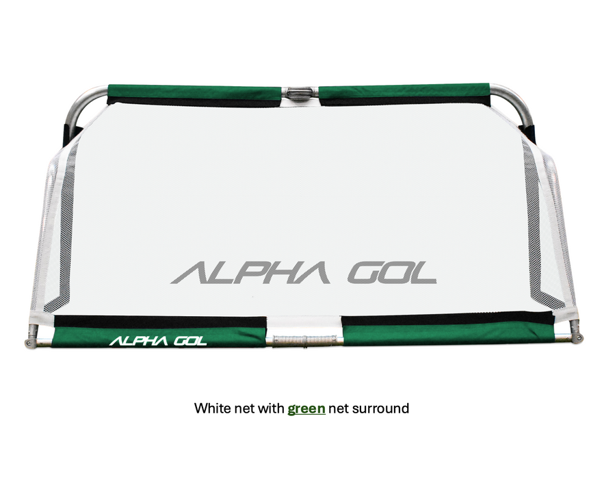 Alpha Aluminium Folding Goal with white net and green net surround