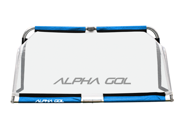 Alpha Aluminium Folding Goal with white net and sky blue net surround
