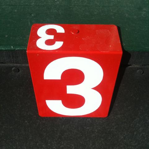 Hanging Rink Number - standard white on red