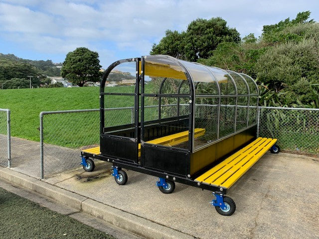 Two Portable Player Shelters stored facing each other 