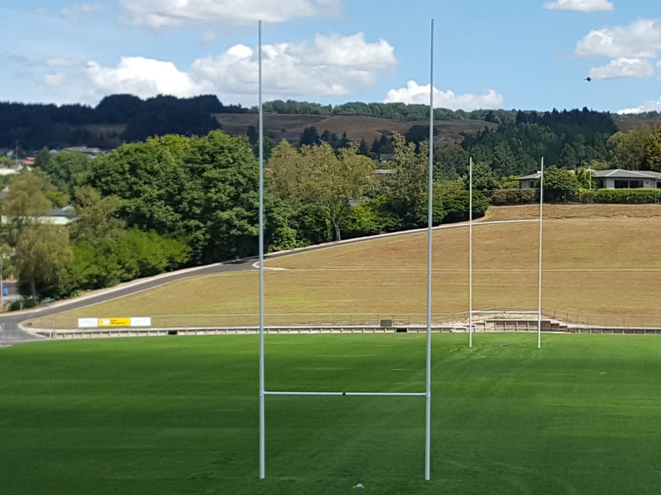 Aluminium Rugby Posts with Hinge Base - 16m — Perennial Sport & Turf